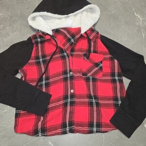 No Boundaries Red and Black Plaid Womens Hoodie